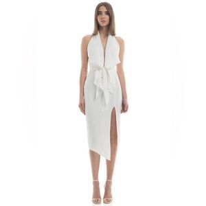 Misha Collection Lorena White Halter Gown Plunge Neck Dress Size US‎ 2